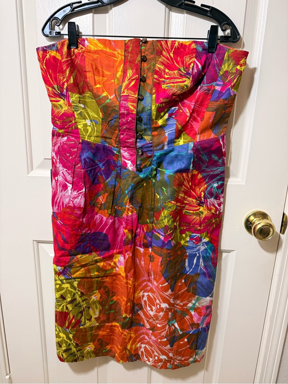 Moulinette Soeurs Strapless Floral Print Dress in Pink, Orange, Blue, Green